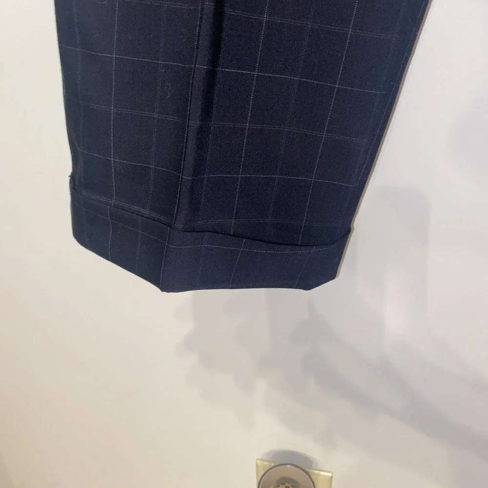 Vintage Tommy Hilfiger Suit Black Windowpane 2 Pc Pleated 90s Made USA 42R 33x29